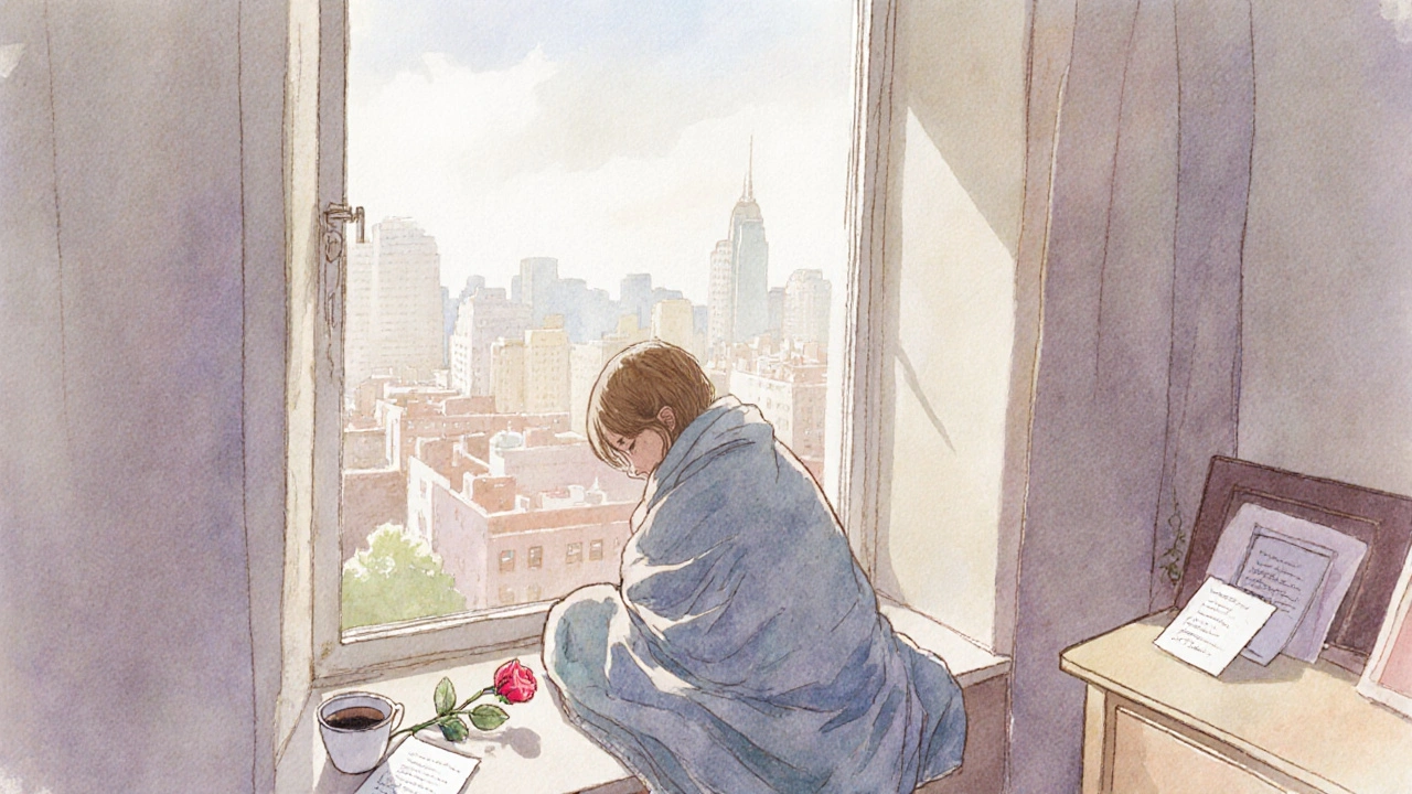 A person sitting alone by a sunlit window, reflecting peacefully after a meaningful visit.