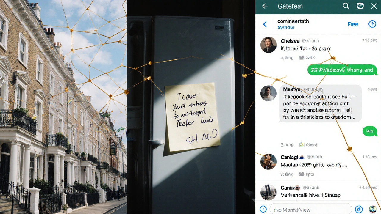 A mosaic of London neighborhoods showing authentic escort reviews across platforms like WhatsApp, Instagram, and notes.