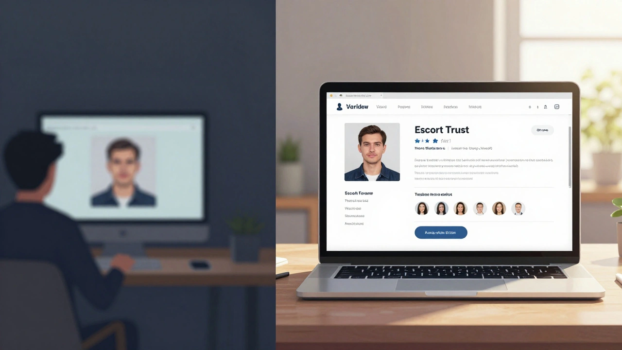 Contrast between a fake escort profile and a verified, transparent profile with real reviews.