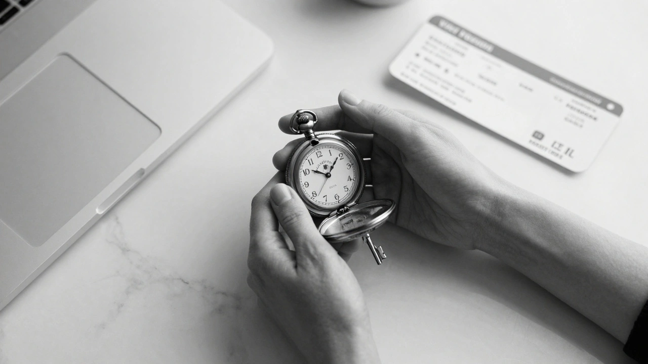 Minimalist image of hands holding pocket watch and key, symbolizing privacy and travel readiness.