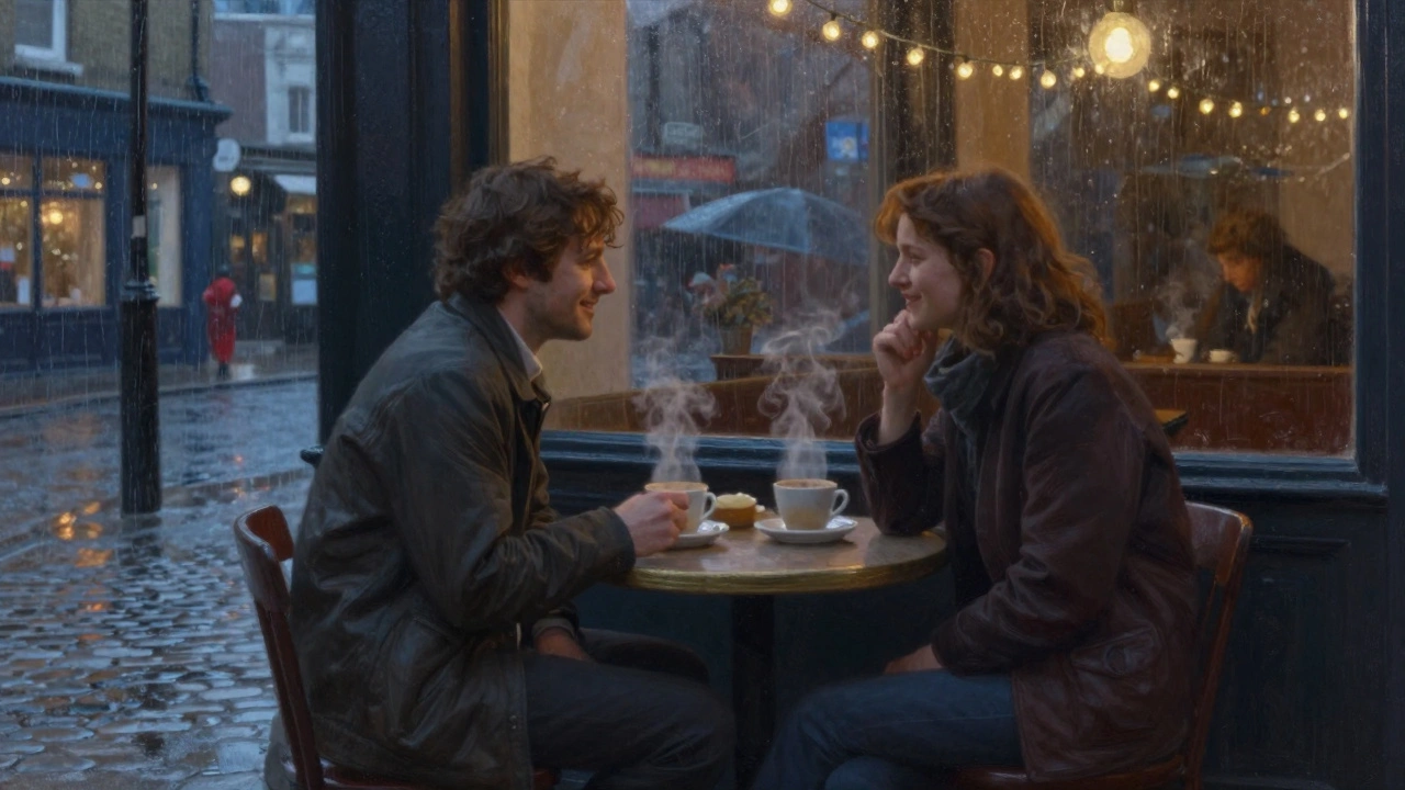 Two people sharing a quiet moment in a London café, connected through conversation and presence.