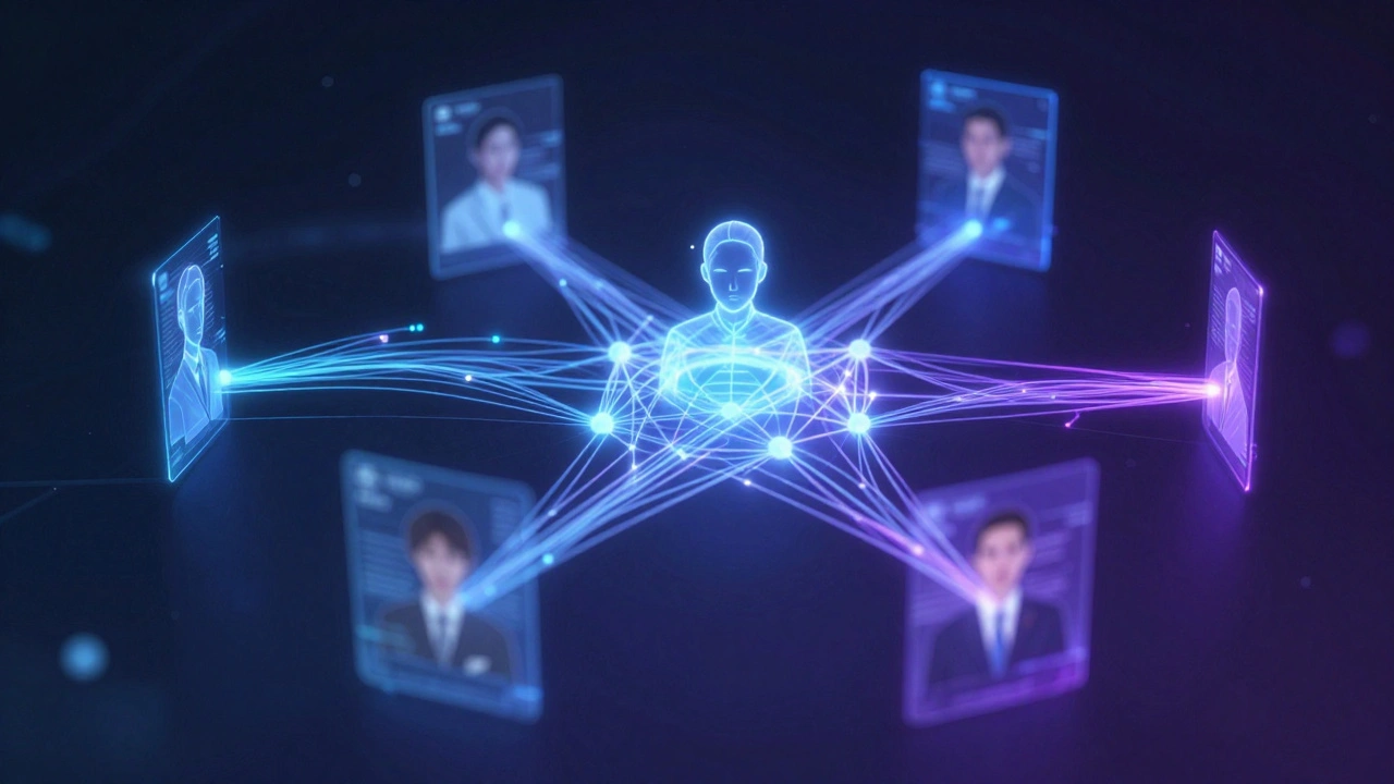 Abstract neural networks connecting AI matching profiles