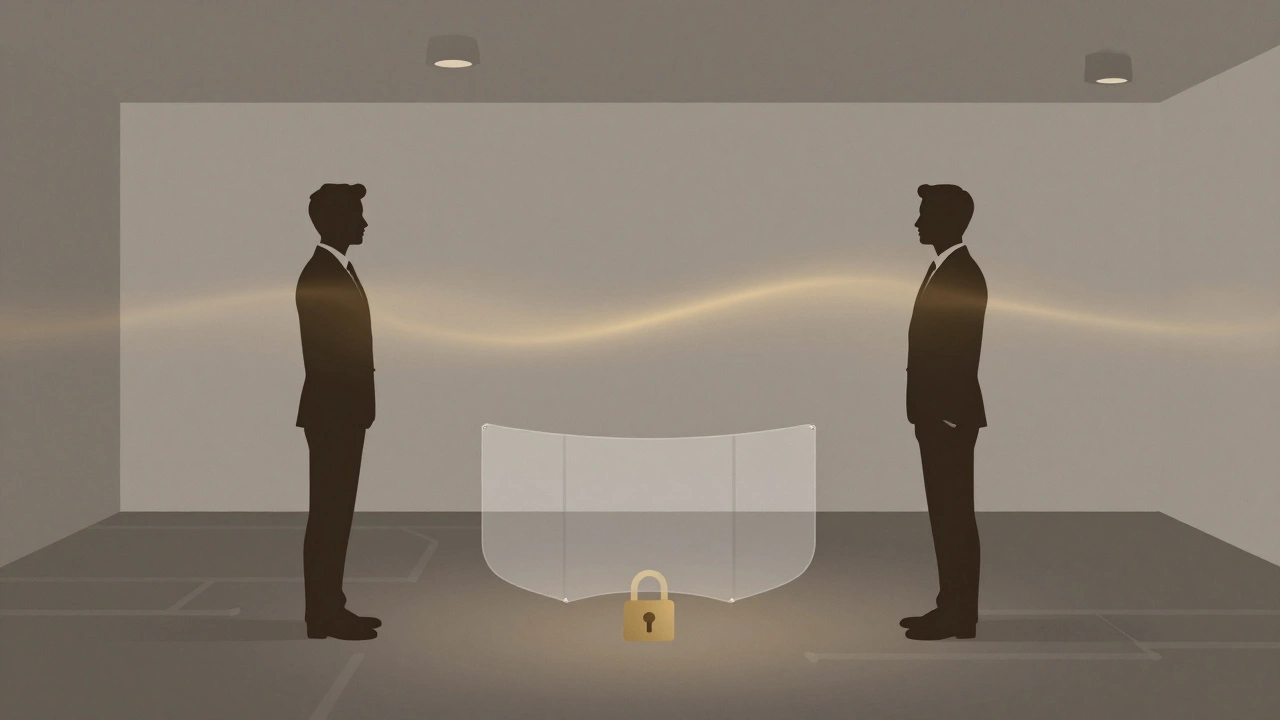 Abstract figures with golden connection line and privacy symbols