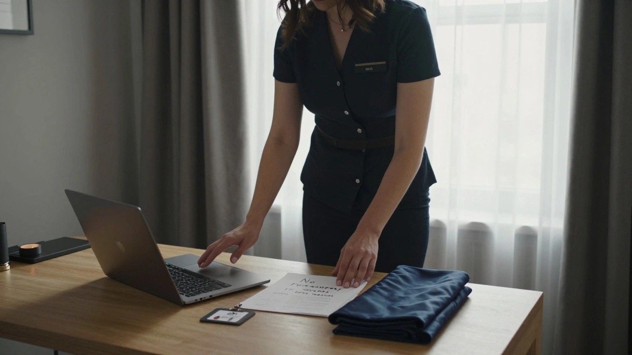 An independent escort in Edinburgh with ID and personal note on desk, symbolizing professionalism and boundaries.