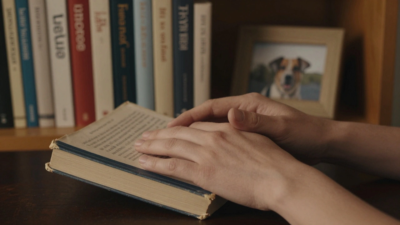 Two hands rest gently together on a book, symbolizing emotional intimacy without physical intimacy.